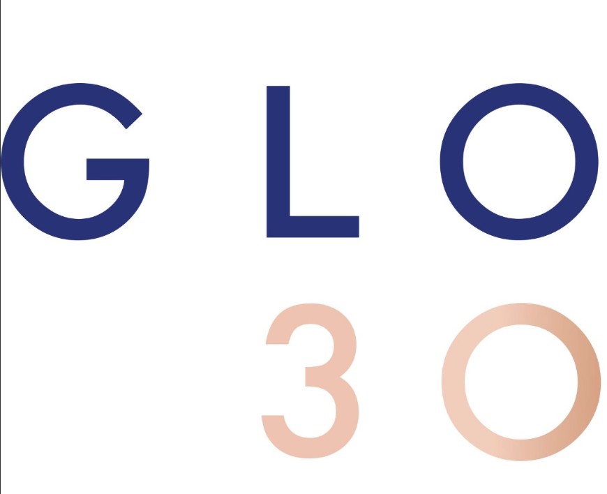 Glo 30 White Vertical Logo